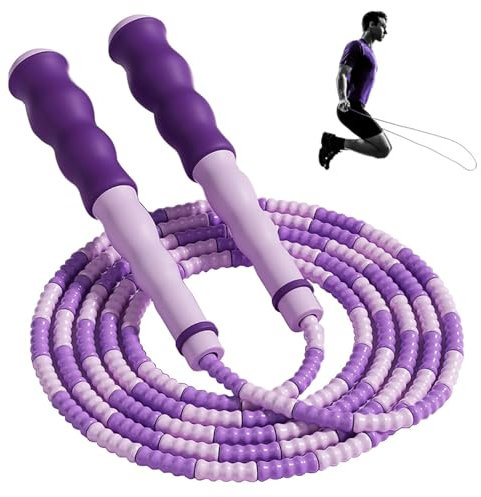 2.8 M X 8 mm Corde A Sauter Perlée Adulte, Réglable Skipping Rope En Nylon, Professional Corde A Sauter PVC Flexible, Jump Rope pour Entraînement Vitesse, Fitness, Homme Femme