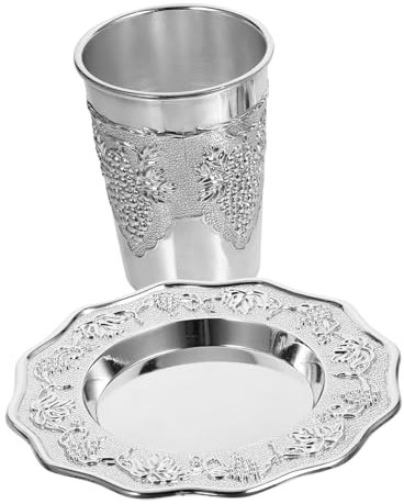 DINHEAROM 1 Ensemble De Tasses Et D'Assiettes En Alliage De Zinc Tasses Argentées Pour Femmes Tasses De Fête