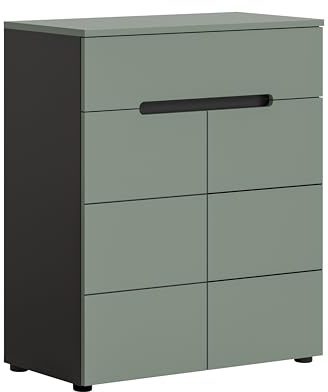 xonox.home - Schuhkommode Canu 80x94x37 cm in Korpus Basalt grau Nb. und Front Smoke Green Nb. - Schuhschrank Kommode Highboard Stauraumschrank - zeitlos & praktisch