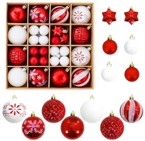 Flow fire Plastik Rot Weiße Weihnachtskugeln, Christbaumkugeln Kunststoff mit Aufhängen für Weihnachtsbaum, Party Dekorationen