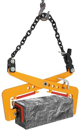 Professionelle Hebeklemme für Steine bis 325kg - Verstellbare Steingreifer Zange mit Rutschsicherung für Kran & Bagger - Schwerlast Hebezange für Naturstein, Bau & Industrie (Gelb)