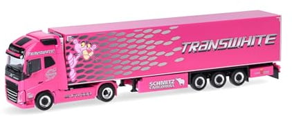 Herpa LKW Modell Volvo FH GL XL 2020 Kühlkoffer-Sattelzug Transwhite (Portugal), Miniatur im Maßstab 1:87, Sammlerstück, Made in Germany, Kunststoff