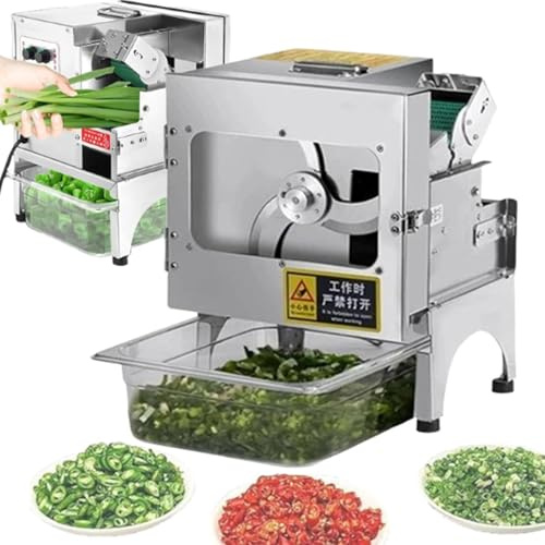 Gemüseschneider für den gewerblichen Einsatz, 150 kg/h, elektrischer Obst- und Gemüseschneider mit Förderband, Schnittstärke 1–35 mm einstellbar, für Gurken, Frühlingszwiebeln und grüne Bohnen
