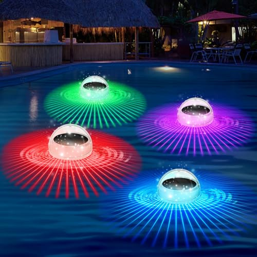 Poolbeleuchtung Solar,Schwimmende Pool Licht mit RGB Farbwechsel Poolbeleuchtung,Wasserdicht Teichbeleuchtung für Pool Zubehör,Unterwasser LED Licht für Schwimmbad,Teich,Brunnen,Wasserparks (4)