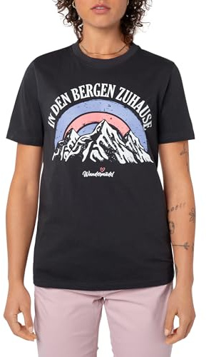 Sublevel Damen T Shirt mit Bergmotiv Lässiges Wander Oberteil für Frauen Rundhals Kurzarm Baumwolle Print Shirt