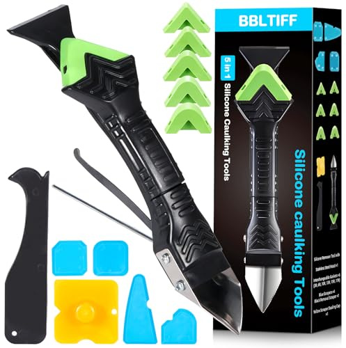 BBLTIFF Outils de l'enlève Joint 5 en 1, Lisseur Joint Silicone, Outils de Calfeutrage en Silicone avec 6 Tampons En Silicone Remplaçables, pour Cuisines, Salles de Bains, Fenêtres et éviers