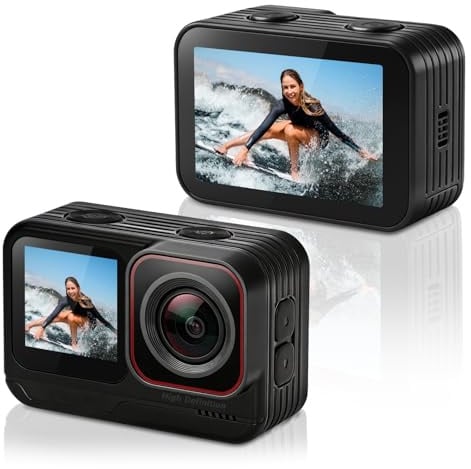 AIKER Action Cam 4k,Pro-Version Action Kamera Mit 5k/30FPS,48MP, Ultra Stabil EIS Bildstabilisierung,150° Weitwinkel,Extreme Laufzeit,Dual Screen Elite Edition Action Cam Für Motorrad,Fahrrad&Outdoor
