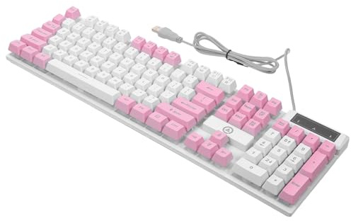 PRETYZOOM Clavier Mécanique Filaire 104 Touches, Abs, Rétroéclairé | Rose Support Pliant , Effet Lumineux Touches Suspendues Robuste et Facile à Utiliser