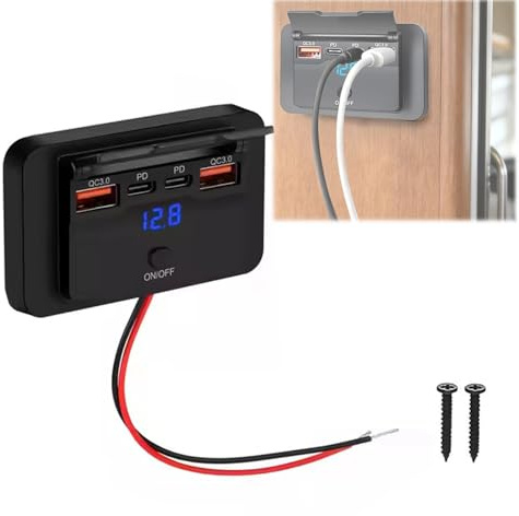 USB Steckdose 12v Wohnmobil Einbau 4 Port Dual 36W USB-C PD & Dual QC3.0 18W Auto Ladebuchse mit wasserdichtem Schalter USB Einbausteckdose Wohnmobil für Wohnwagen LKW Marine Autos Bus