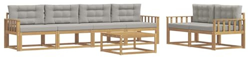 vidaXL Outdoor-Sofagarnitur mit Kissen 6 pcs Weiß und Hellgrau, Gartenmöbel, modernes Outdoor-Sofa Set, modulare Sitzgelegenheiten, Loungemöbel für deinen Garten