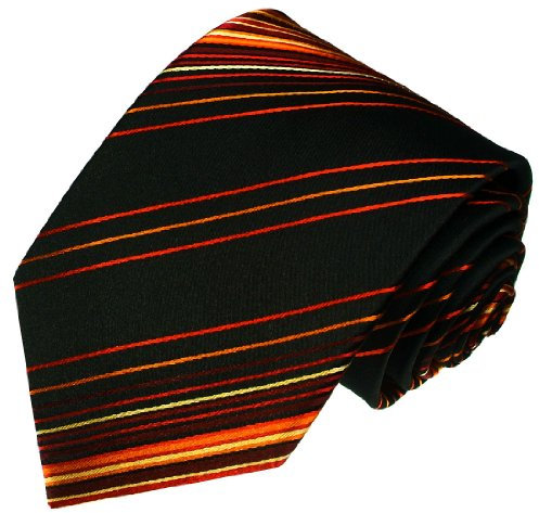Lorenzo Cana - Exklusive Seidenkrawatte - orange schwarz rot gestreift Streifen Krawatte aus 100% Seide - 36027