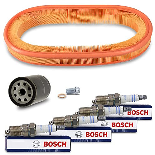 BESTPRICE Inspektionspaket Filterset mit 1x Luftfilter, 4x Zündkerze Super plus HR8DC+, 1x Ölablassschraube mit Dichtung, Kompatibel mit MERCEDES-BENZ 124 (C124) (W124) (S124), 190er (W201)