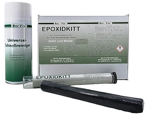 Ber-Fix 2K Epoxidkitt Reparaturset: 115g Knetmetall + 400ml Universalreiniger | Hitzebeständig bis 300°C, Wasserdicht, Schnellhärtend | Modellierbare Reparaturpaste statt Flüssigmetall