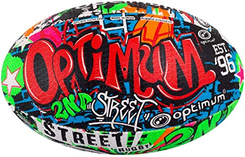 OPTIMUM Street II Herren Rugbyball - Urban Play, Ausgewogen & Reaktionsschnell, Präzises Handling & Kicken, Hochleistungsfähig - Optionen Mit/Ohne Pumpe, 2-lagiger 410g Ball - Mehrfarbig, Midi