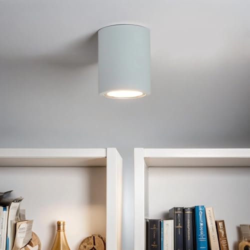 Licht-Erlebnisse Aufbaustrahler Metall Weiß Flur Küche Wohnzimmer 9 cm rund E27 schlicht Bauhaus Design Moderne Deckenleuchte DOWNLIGHT