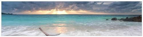 Wallario Küchenrückwand Hartschaumplatte, Spritzschutz Größe 200 x 50 cm, Fliesenspiegel mit Motiv: Wellen am Strand bei Sonnenuntergang