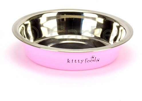 Katzennapf Katzen Futternapf Wassernapf rosa blau flach Edelstahl Design (rosa)