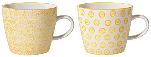 Bloomingville Tassen mit Henkel Isabella Retro Kaffeetasse Teetasse Vintage dickwandige ø 9,5 x H 8 cm, gelb, Keramik, 2er Set, fasst ca. 280 ml