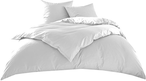 Bettwaesche-mit-Stil Hotelbettwäsche Garnitur Lia Linon/Renforcé 100% Baumwolle weiß Uni einfarbig mit Reißverschluss (155 cm x 220 cm + 80 cm x 80 cm)