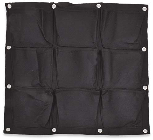 Burwells 9 Pocket Vertical Wall Planter – Indoor Outdoor Durable Black Hanging Flower Herb Veg Holder for Walls & Fences – Home Office Garden Patio Decoration, Measures 70 x 70cm