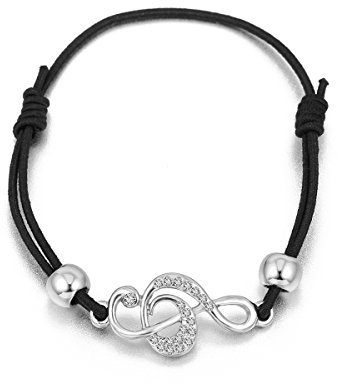 Ouran Femmes Bracelet de Charme, Note de Musique Bracelet Bracelet Stretch Bracelet d'amitié Bracelet Cordon de Cire réglable avec Cristal (Plaqué Argent)