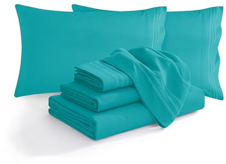 Elegant Comfort Luxurious Soft 1500 Thread Count Egyptian 6-Piece Premium Hotel Quality Wrinkle Resistant Coziest Bedding Set, Easy All Around Elastic Fitted Sheet, Deep Pocket, Queen, Turquoise