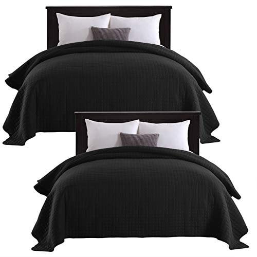 WOLTU 2X Tagesdecke Bettüberwurf Steppdecke 240x260cm Schwarz, Wendedesign Kariert Bettdecke Stepp Decke für Doppelbett unterfüttert und Gesteppt