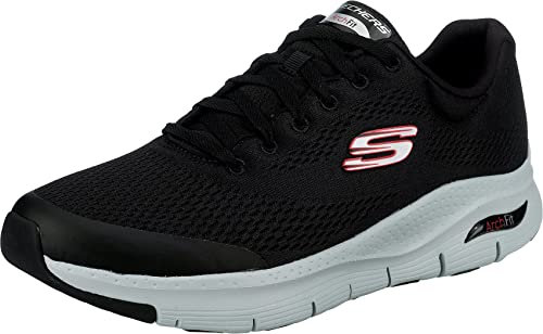 Skechers Arch FIT, Zapatillas Hombre, Black Textile Synthetic Red Trim, 43 EU