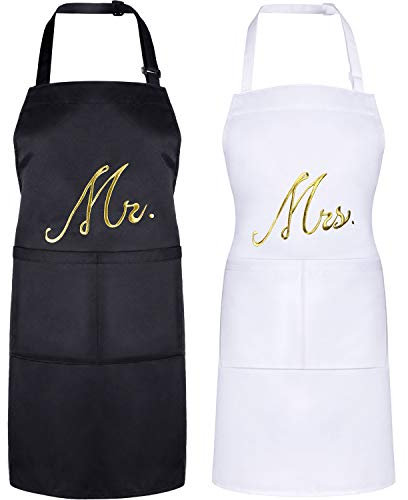 2 Stück Mr. and Mrs. Küche Schürze Set Paar Schürzen Pssenden Engagement Hochzeitstag Bridal Dusche Geschenk für die Braut