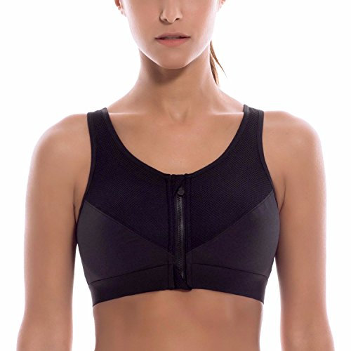 SYROKAN Damen Sport BH Starker Halt - Vorderverschluss Ohne Bügel Und Einlagen für Nach Brust OP Fitness Lauf Yoga Schwarz 80F