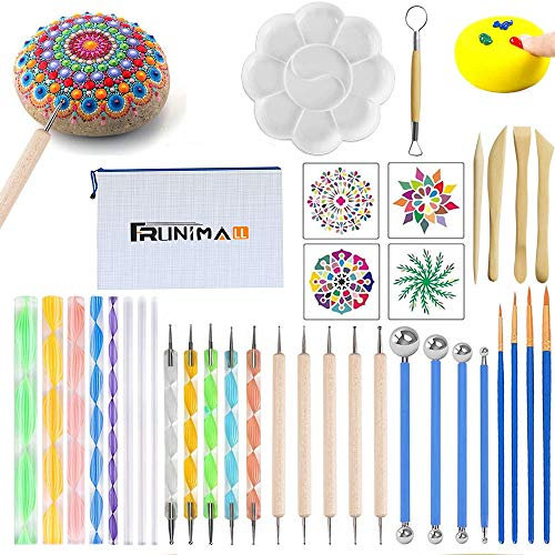 Mandala-Dotting-Werkzeuge, 38 Stück, Steine, Mandala-Malschablonen-Kits, Pinsel mit Farbschale zum Malen, Malen, Zeichnen und Zeichnen, Kunstbedarf (38 Stück)