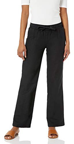 Amazon Essentials Pantalon Large en Lin Mélangé avec Cordon de Serrage et Coupe Décontractée (Disponible en Grande Taille) Femme, Noir, XL