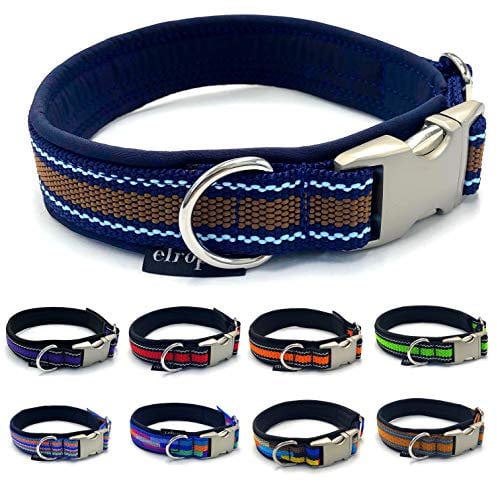 elropet Hundehalsband Softshell unterlegt verstellbar für mittlere & große Hunde (S 36cm - 44cm, Afrika m. dunkelblauem Softshell)