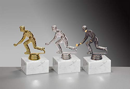 Henecka 🎳 Kegel-Pokal, Kegeln-Trophäe, Kegler auf Marmorsockel, mit Wunschgravur, wählbar in 3 Farben (Gold)