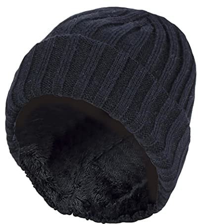 HEAT HOLDERS - Kinder Jungen Gerippt Beanie Mütze für Winter (7-10 Jahre, Schwarz)