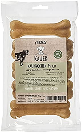 Primox KAUER Kauknochen 11 cm - 100% Rinderhaut knackiger & fettarmer Kausnack für Hunde vom Rind - Hundeleckerlie/Kauknochen/Zahnpflege, 1er Pack (1 x 0.17 kilograms)
