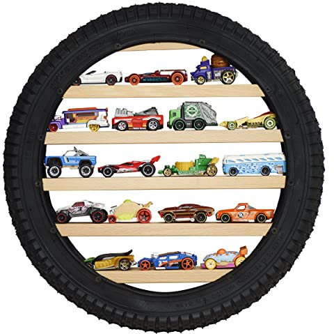 Tapeera Car Display Case - Wall Mounted Tire Shelf - Holds 18 Diecast Cars - Compatible with Hot Wheels & Matchbox