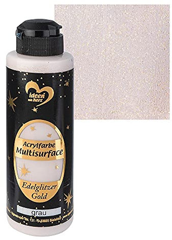 Ideen mit Herz Acrylfarbe Multisurface Edelglitzer | Universalfarbe auf Wasserbasis | mit edel schimmerndem Goldglitzer | 180 ml (grau)
