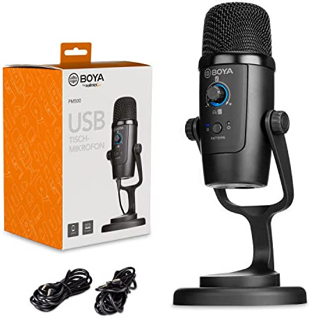 Walimex pro BOYA USB Tischmikrofon PM500 I ideal für Sprach- & Raumaufnahmen I Kondensatormikrofon für Heimstudio, Podcast, Streaming, Videokonferenzen & Musik I mit abnehmbarem Tischständer
