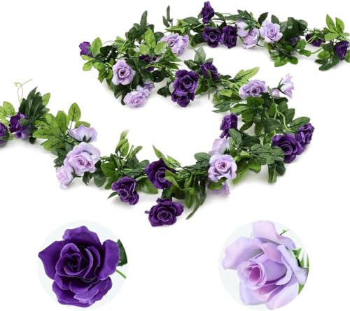 Veryhome 3Pcs Künstliche Rose Vine Seidenblumen Gefälschte Rose Vine Girlande Pflanze 3Pcs 13 Köpfe 7,9FT Floral Efeu Dekoration für Zuhause Hochzeitsarrangements Party Garten Dekor (Lila)