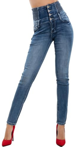 Toocool - Jeans Donna Vita Alta Skinny Slim Elasticizzati Pantaloni Denim XM-1016 [XS,TD-827 Blu]