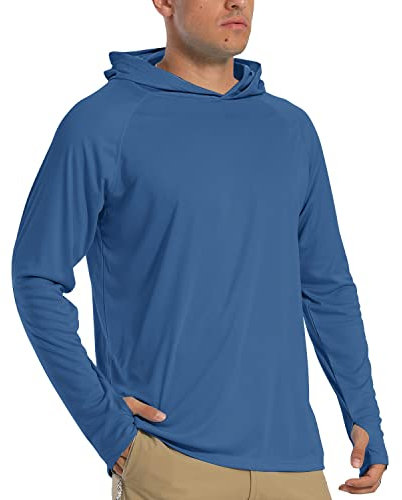 TACVASEN Herren Sonnenschutz Hoodie Sommer Atmungsaktiv Langarmshirts UPF 50+ mit Daumenloch, Indigo, L