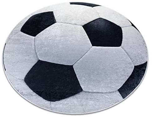 rugsx Kinderteppich Bambino Waschteppich Fußball, für Kinder Anti-Rutsch - schwarz/weiß Kreis 160 cm