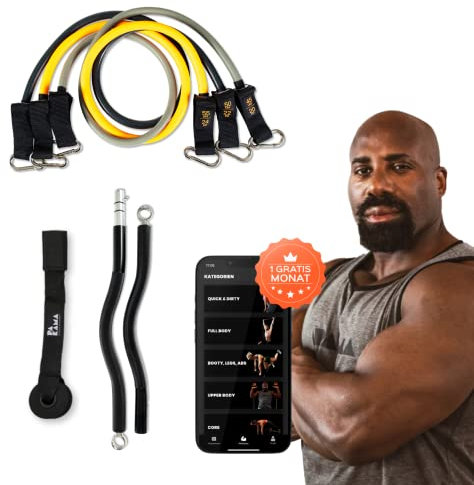 PAKAMA - Premium Widerstandsbänder Set inkl. SZ-Stange (Bar) für Home Workout & Krafttraining Zuhause - Extrem Resistance Bands in 20kg, 22kg und 24kg - Fitness-Bänder für bis zu 120kg Widerstand