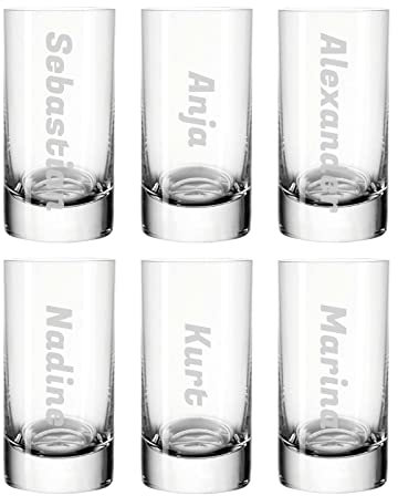 LUXENTU Stamper Schnapsgläser mit Gravur | Persönliche Lasergravur mit Namen | 6 Stück | Personalisiertes Geschenk | Spülmaschinenfest | Name quer