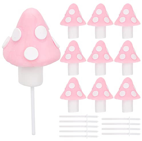 Gadpiparty 10 x Pilz-Cupcake-Topper, Mini-Pilze, Kuchendekoration, Wald, Cupcake-Topper, Kuchendekorationen für Geburtstag, Babyparty, Partyzubehör, Rosa