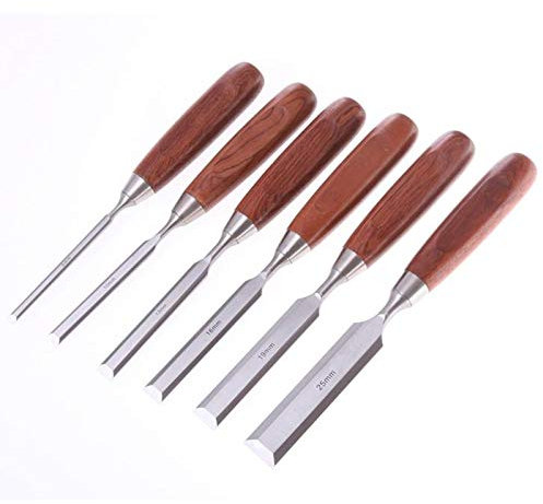 6 Pieces Wood Chisels Set, Bevel Edge Wood Carving Chisel, Chisels Set Chrome Vanadium Steel Wood Chisels Set with Wooden Handle for Professional Woodworking, in Wooden Presentation Box