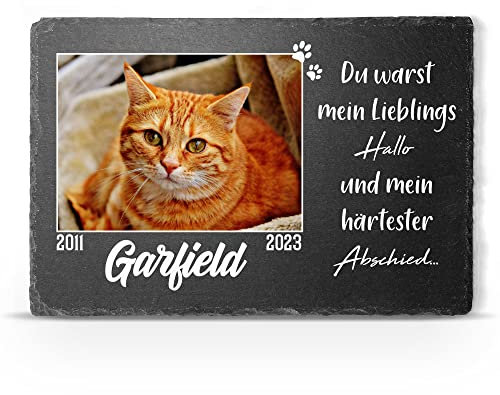 TULLUN Individueller Personalisiert Tiergrabstein Schiefer Gedenkstein für Hund, Katze und andere Haustiere - Größe 20 x 30 cm - Großes Foto