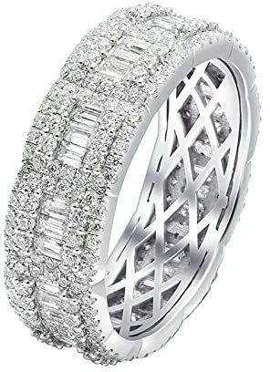 Ayoiow Ehering Damen Einzeln, Trauringe 14 Karat mit Prinzess Moissanit 3.2ct Ring Weiß Quadratisch Größe 48 (15.3)