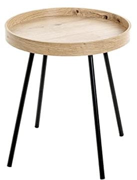 HAKU Möbel Beistelltisch, Eiche hell, schwarz, MDF, Metall - Maße: H 45 x Ø 40 cm, Style: Modern